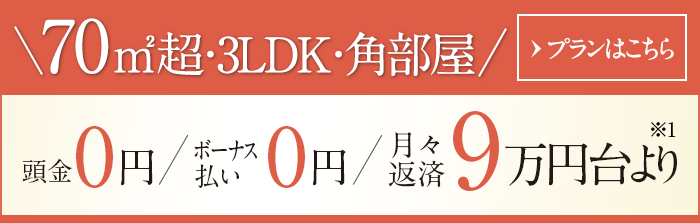 70㎡超・3LDK・角部屋　頭金0円／ボーナス0円／9万円台より